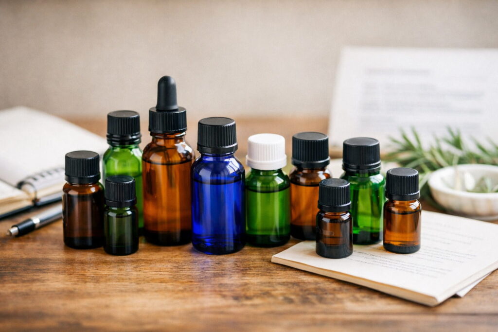精油ボトルを使ったメディカルアロマの学びと実践をイメージした写真