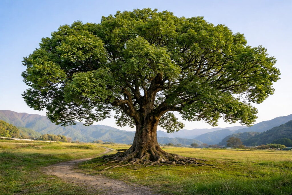 ホーウッド精油の原料となるクスノキ(Cinnamomum camphora)の樹木